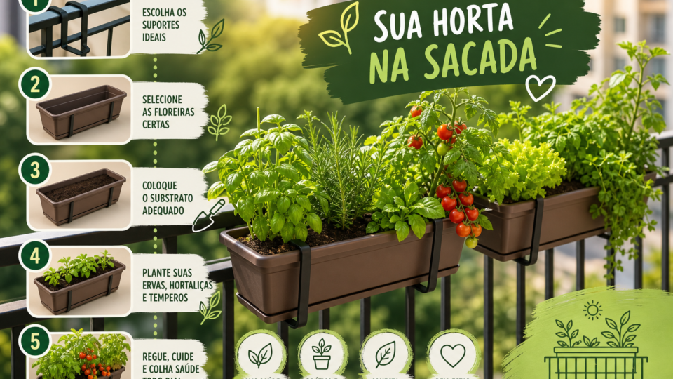 Passo a passo para montar horta na sacada com floreiras e suportes de grade